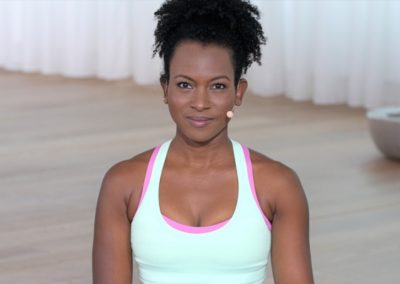 Yoga teacher Faith Hunter recording a yoga program